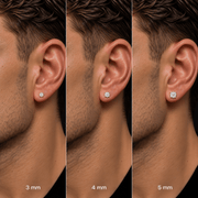 Comparativa de Piercing Sparta en tamaños 3, 4 y 5 mm, colocados en la oreja de un modelo.