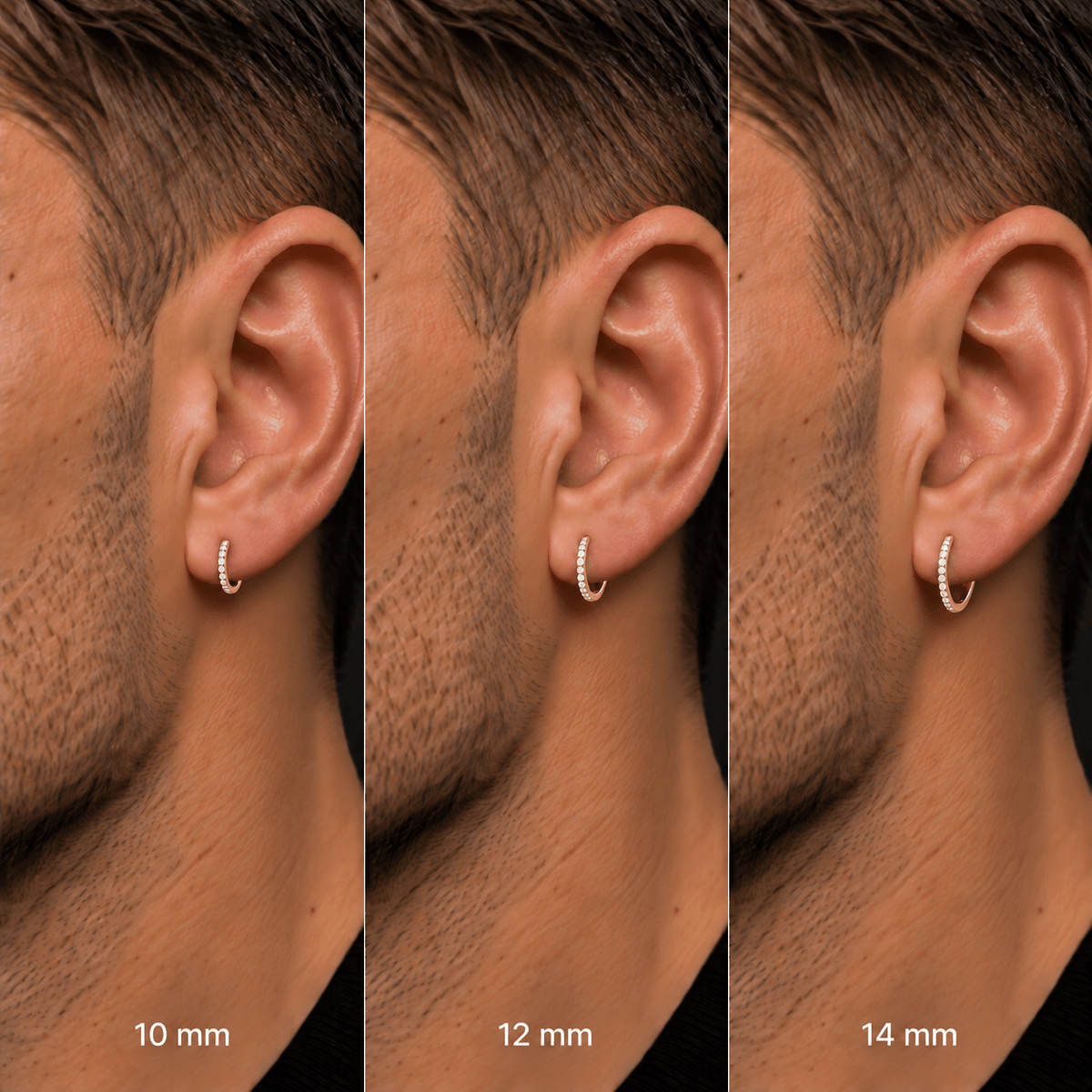 Comparativa de tamaños del piercing Destellos 10 mm/12 mm/14 mm de titanio de grado implante con circonia 5A.