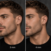 Comparativa de tamaños del piercing Orbit 3 mm/4 mm de titanio de grado implante.