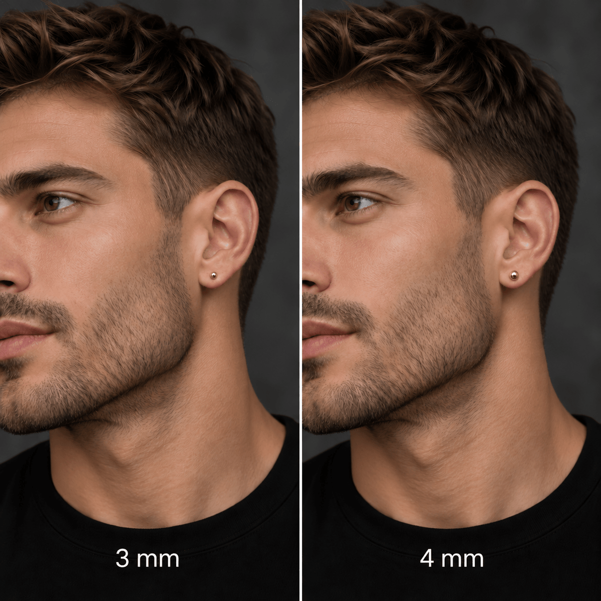 Comparativa de tamaños del piercing Orbit 3 mm/4 mm de titanio de grado implante.