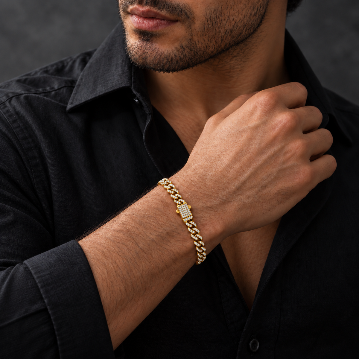Pulsera cubana Gold de 6 mm en acero 316L PVD con circonias 5A para hombre