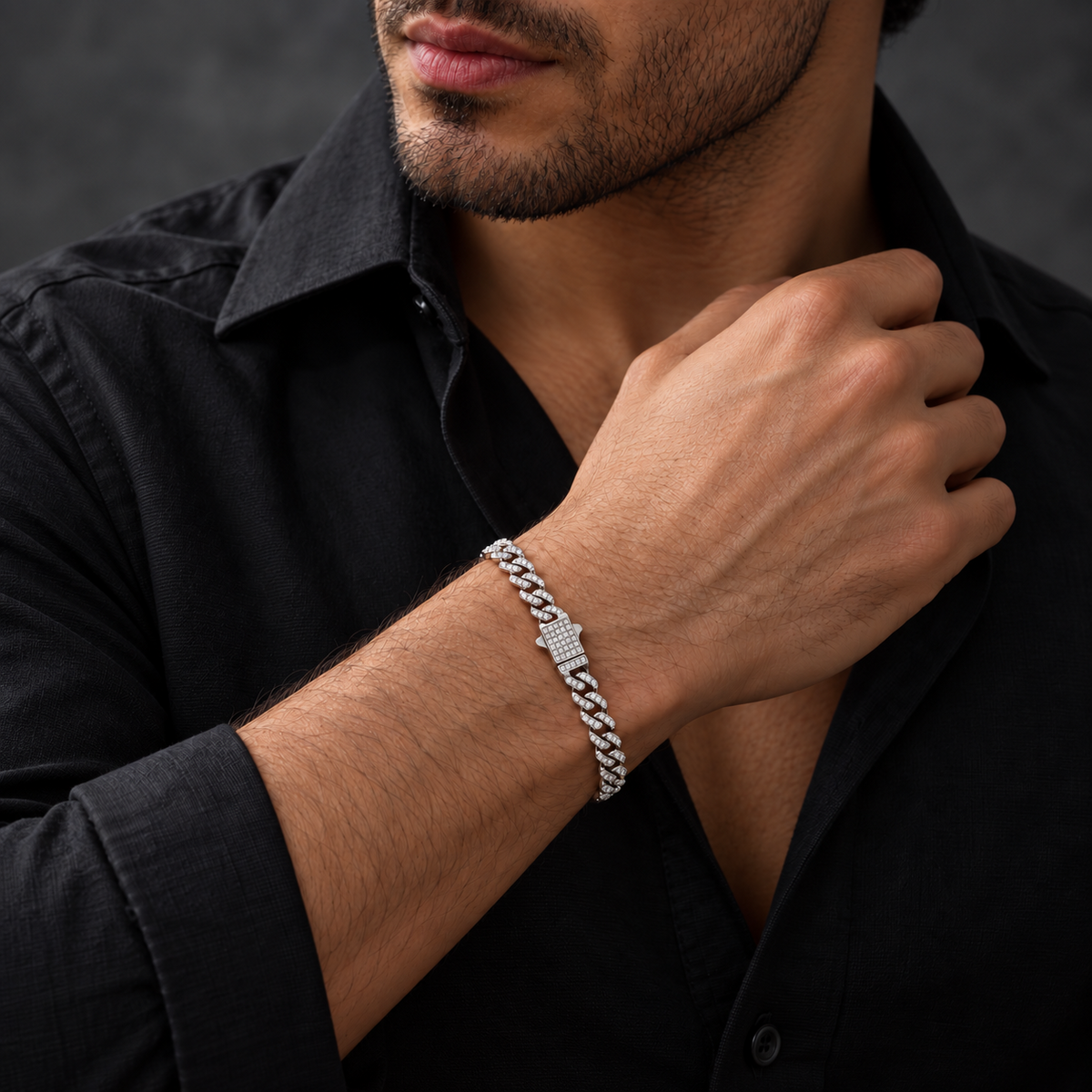 Pulsera cubana Silver de 6 mm en acero 316L PVD con circonias 5A para hombre