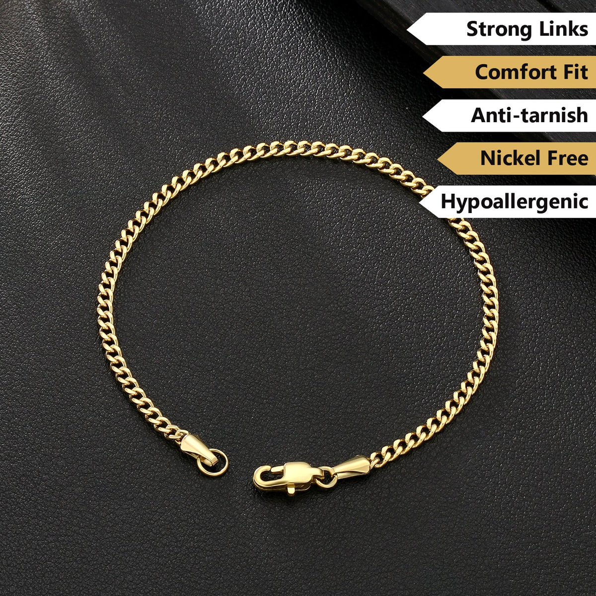 Pulsera Miami Cuban Gold 3mm – Acero 316L – detalle 2