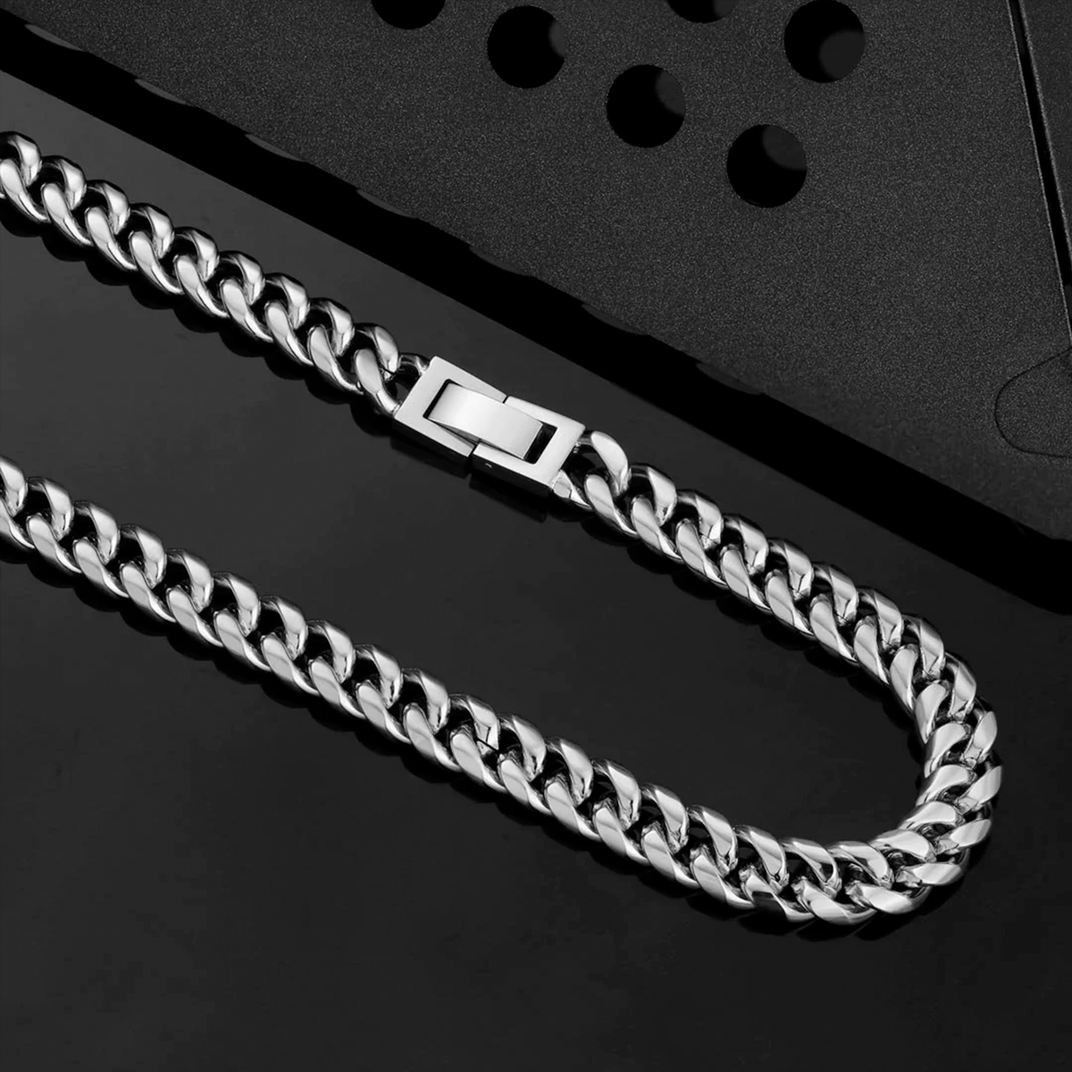Cadena Miami Cuban Silver 8mm – Acero 316L – detalle 3
