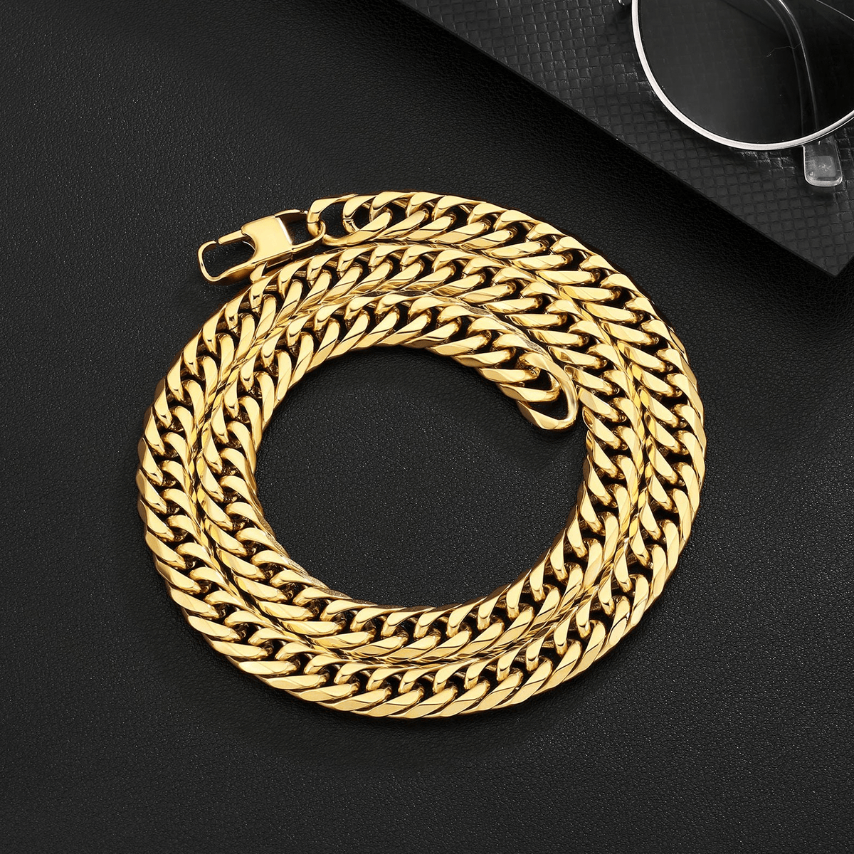 Cadena Miami Twice Gold 8mm – Acero 316L – detalle 3